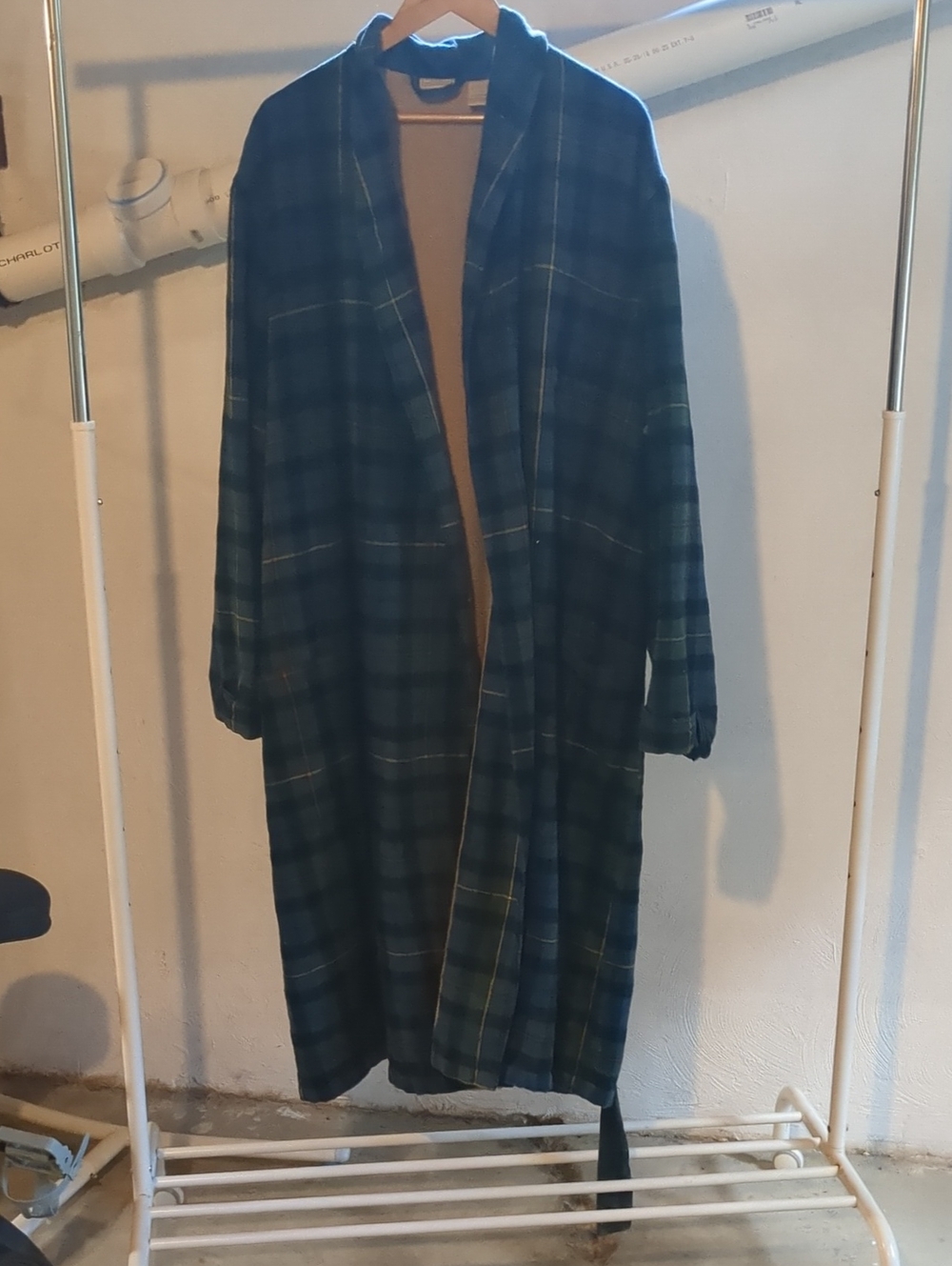 L.L. Bean Green and Navy Plaid Long Robe